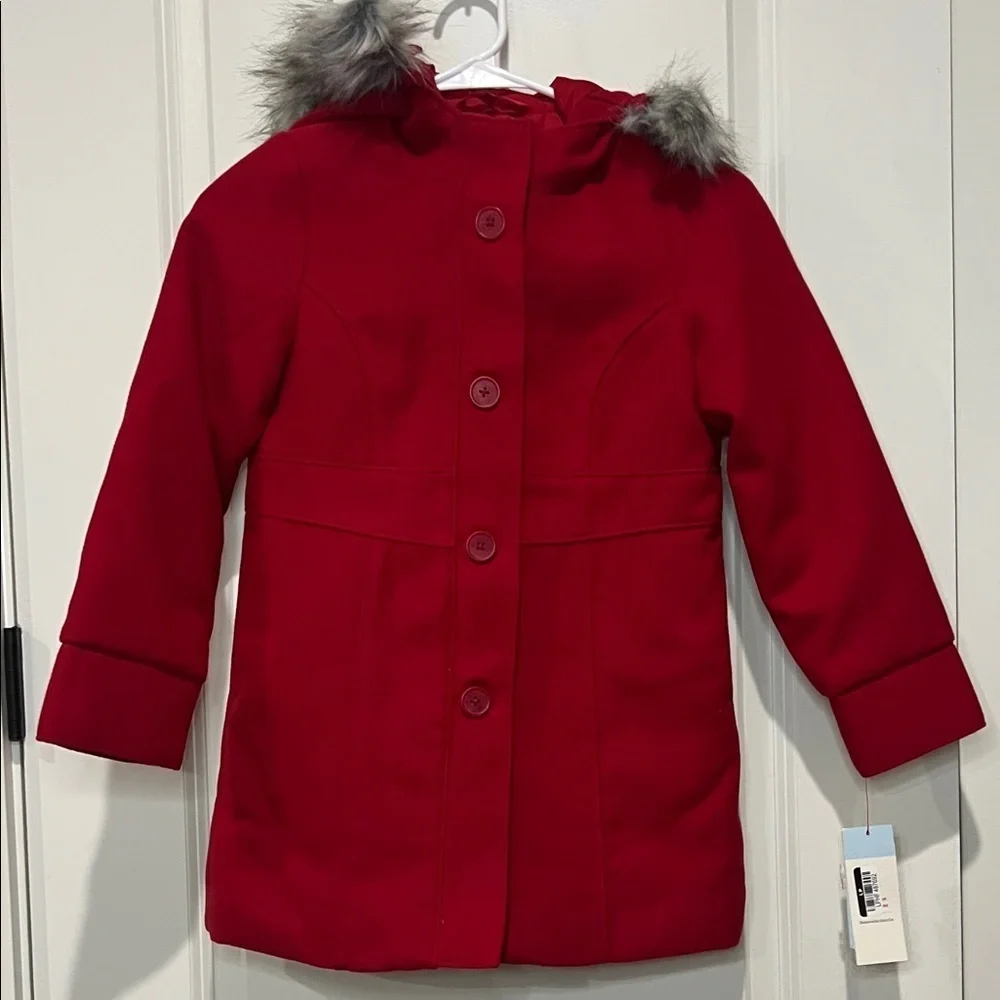CAT & JACK RED HOODED PEA COAT